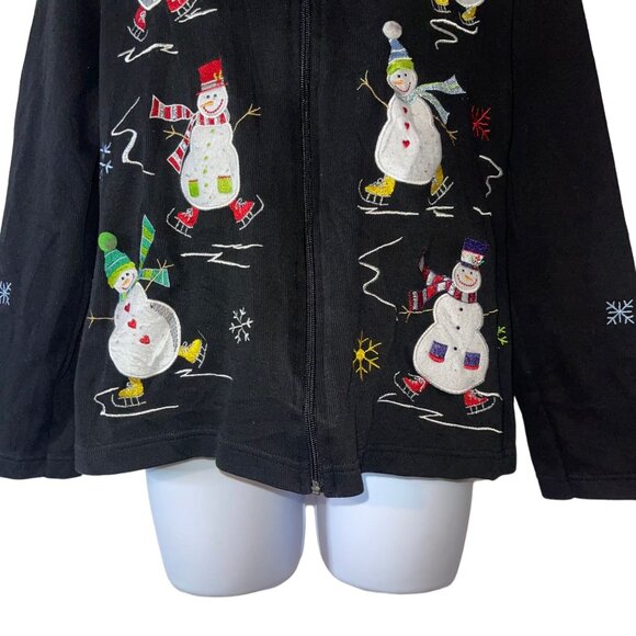 Vintage Onque Casuals Cardigan Sweater Womens M Holiday Christmas Snowman Ugly - Picture 3 of 12